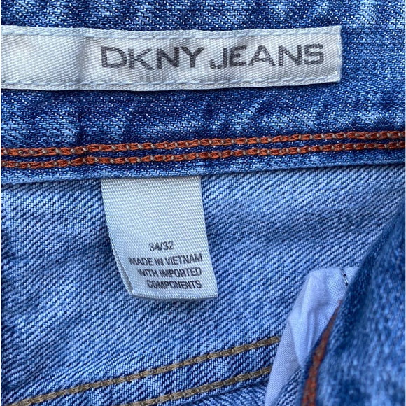 DKNY Men's Blue Denim Medium Wash Faded Whiskered Straight Leg Jeans 34 x 32 - Picture 6 of 6